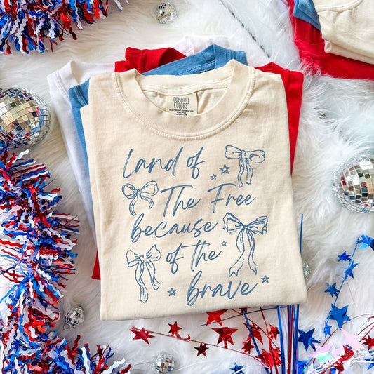 Land Of The Free Because Of The Brave Coquette Bows Graphic Tee