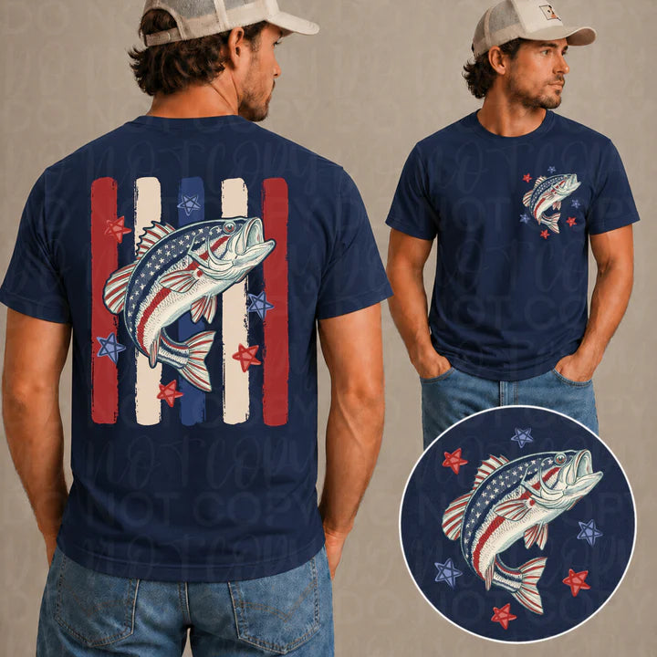 Patriotic Bass Fishing Double-Sided Tee