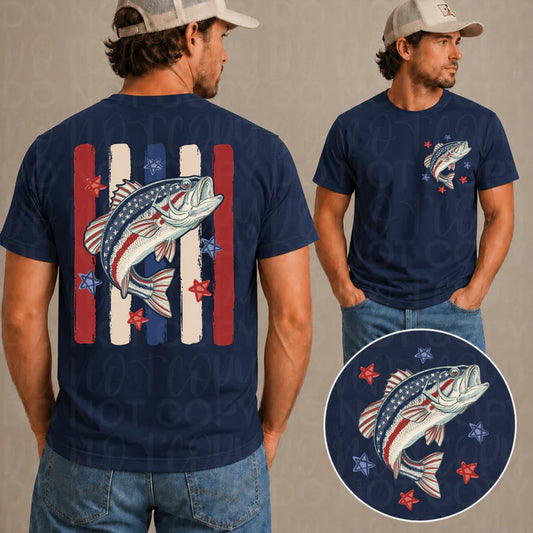 Patriotic Bass Fishing Double-Sided Tee
