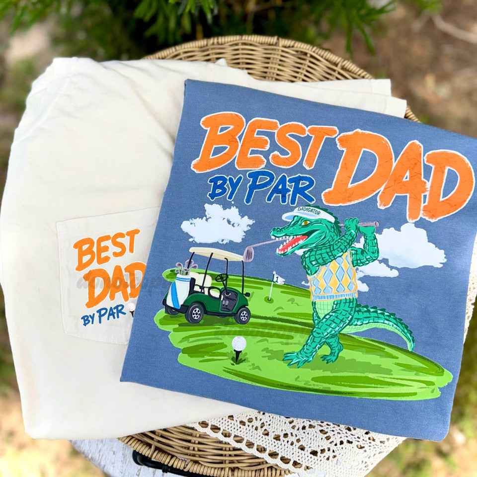 Best Dad By Par Gator Comfort Colors Double-Sided Tee