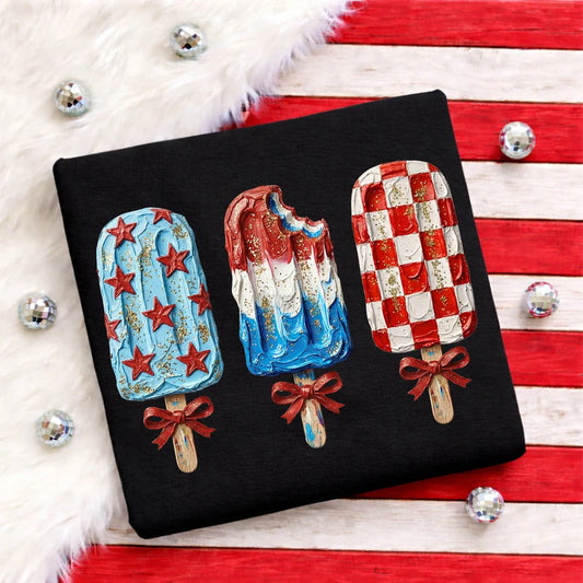 Faux Painted Patriotic Popsicles Graphic Tee