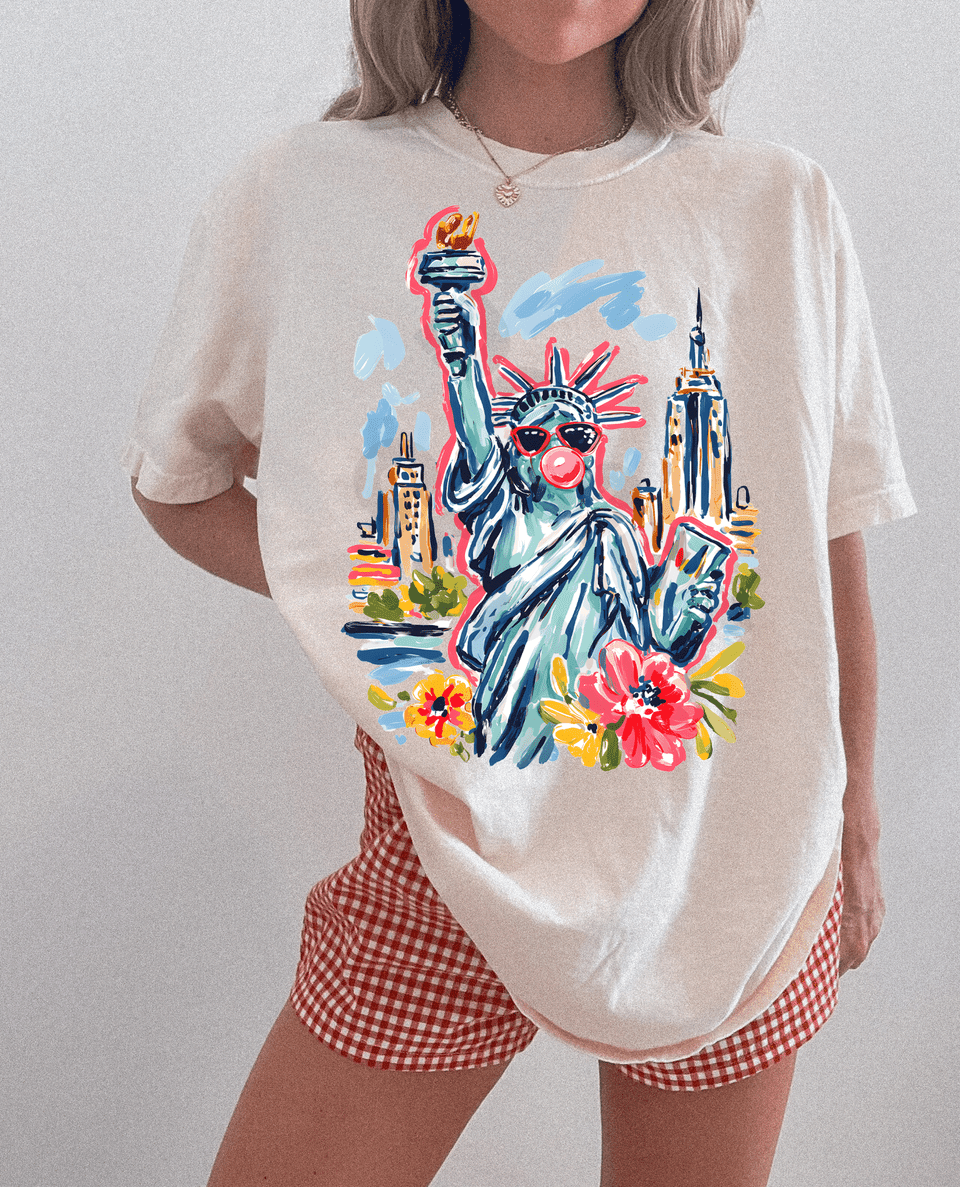 Floral Brushstroke Statue Of Liberty Graphic Tee