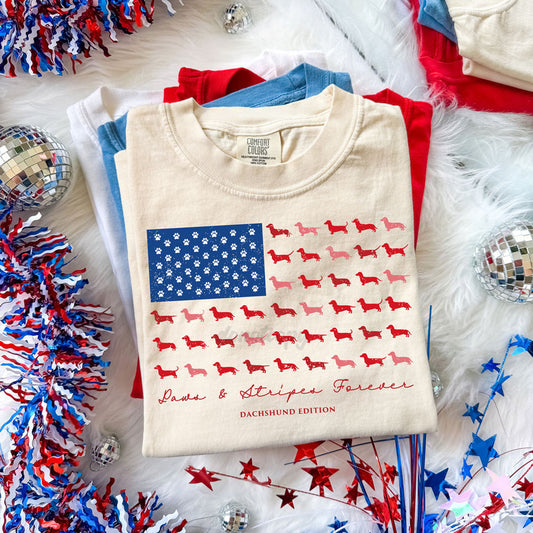 Paws & Stripes Forever Dachshund Graphic Tee