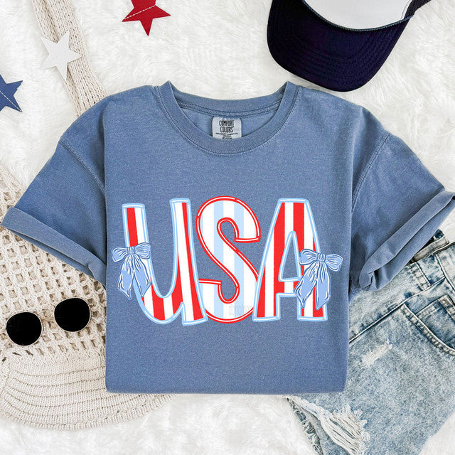 Striped USA Bow Graphic Tee