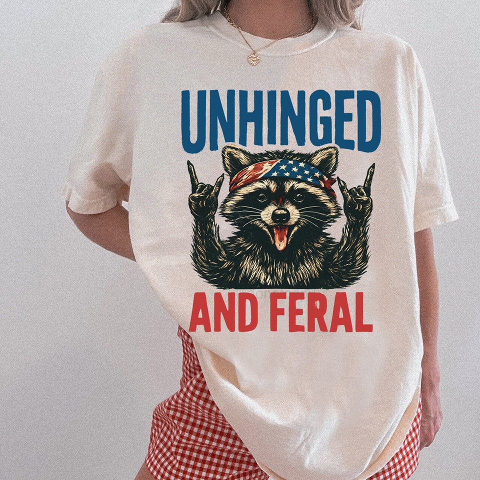 Unhinged And Feral Patriotic Raccoon Graphic Tee